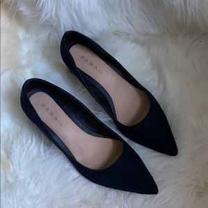 Navy Zara Block Heel Pointy Toe Shoes
